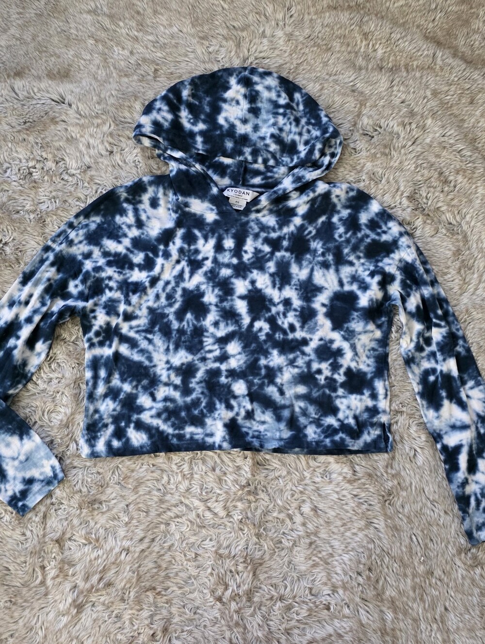 Kyodan Lounge Blue & White Tie-Dye Cropped Hoodie‎ Women's Size Small